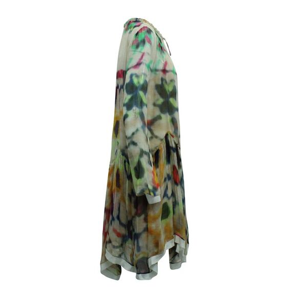 Chloe Tie Dye Print Peasant Dress in Multicolor Silk - Picture 3 of 5